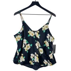 New Free Press Nordstrom Floral Cami Tank Top Black Polyester - L